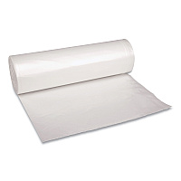 Boardwalk Recycled Low-Density Polyethylene Can Liners, 60 gal, 1.4 mil, 38" x 58", Clear, Perforated, 10 Bags/Roll, 10 Rolls/Carton (BWK537)
