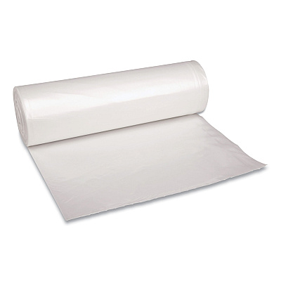Boardwalk Recycled Low-Density Polyethylene Can Liners, 60 gal, 1.4 mil, 38" x 58", Clear, Perforated, 10 Bags/Roll, 10 Rolls/Carton (BWK537)