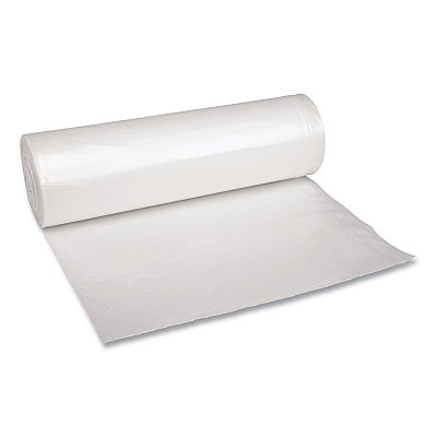 Boardwalk Recycled Low-Density Polyethylene Can Liners, 45 gal, 1.4 mil, 40" x 46", Clear, Perforated, 10 Bags/Roll, 10 Rolls/Carton (BWK535)