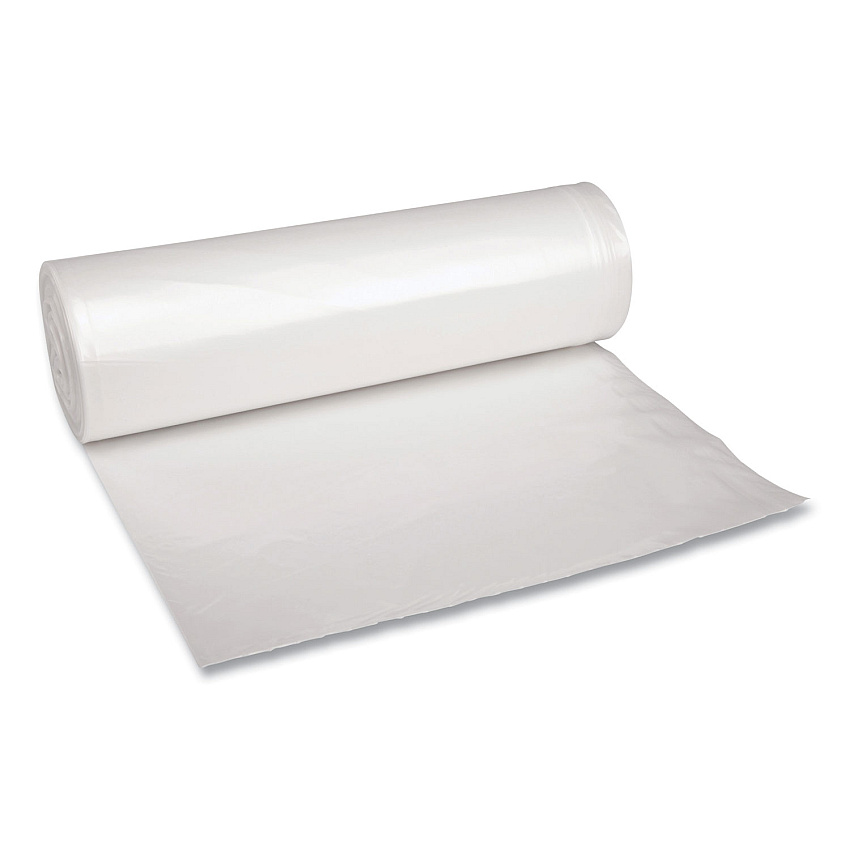 Boardwalk Recycled Low-Density Polyethylene Can Liners, 45 gal, 1.4 mil, 40" x 46", Clear, Perforated, 10 Bags/Roll, 10 Rolls/Carton (BWK535)