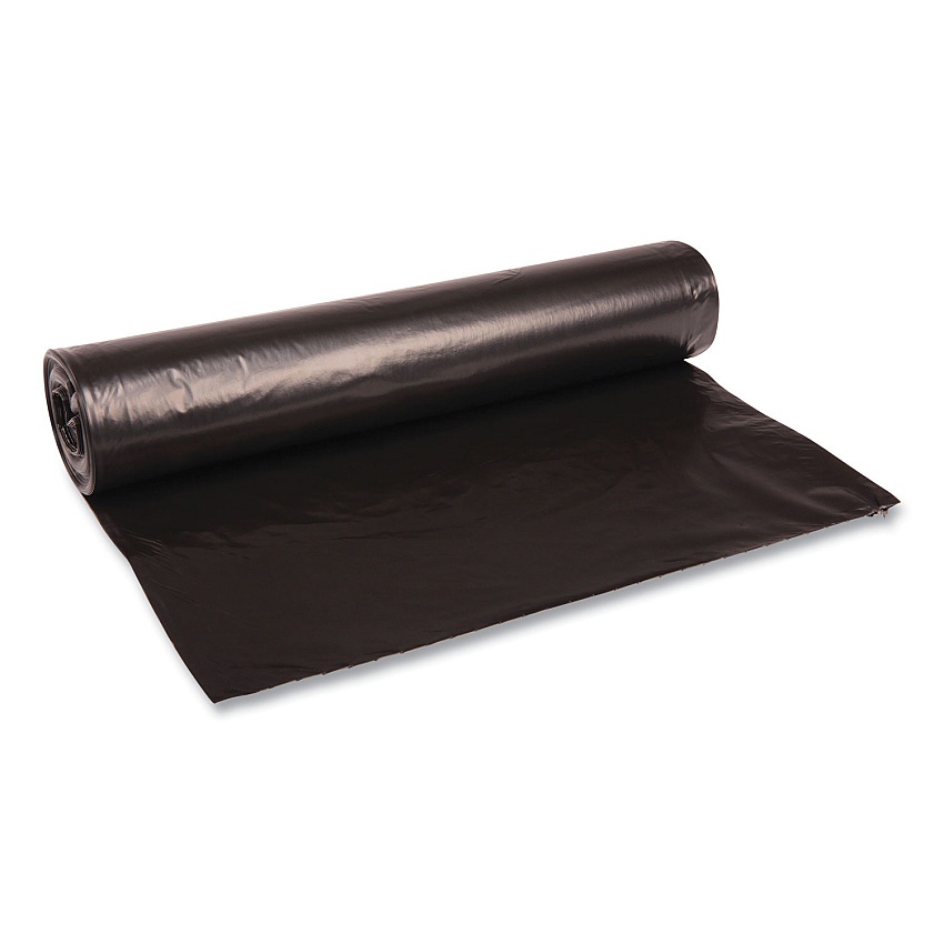 Boardwalk Recycled Low-Density Polyethylene Can Liners, 56 gal, 1.2 mil, 43" x 47", Black, Perforated, 10 Bags/Roll, 10 Rolls/Carton (BWK518)