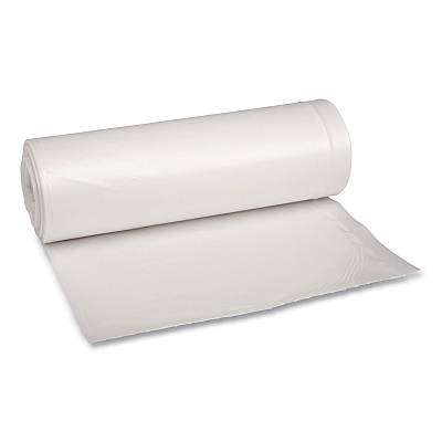 Boardwalk Recycled Low-Density Polyethylene Can Liners, 60 gal, 1.75 mil, 38" x 58", Clear, Perforated, 10 Bags/Roll, 10 Rolls/Carton (BWK538)