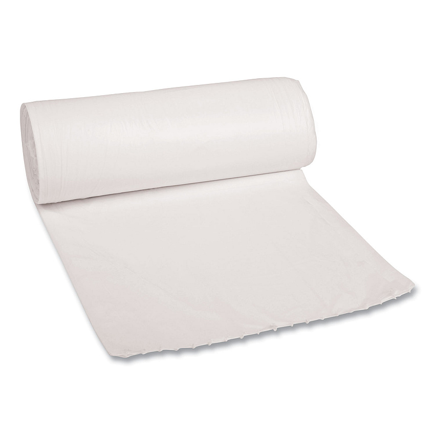 Boardwalk Low-Density Waste Can Liners, 30 gal, 0.6 mil, 30" x 36", White, Perforated Roll, 25 Bags/Roll, 8 Rolls/Carton (BWK3036EXH)