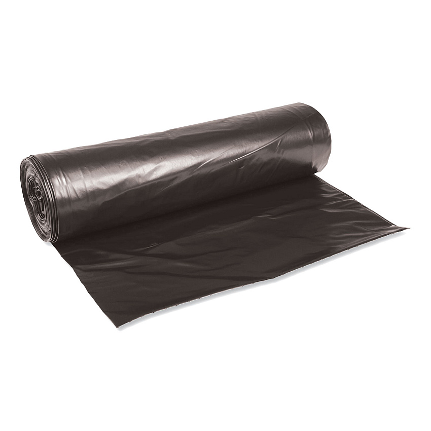 Boardwalk Low-Density Waste Can Liners, 45 gal, 0.6 mil, 40" x 46", Black, Perforated Roll, 25 Bags/Roll, 4 Rolls/Carton (BWK4046H)