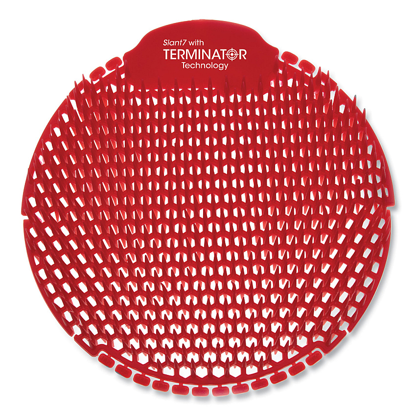 Fresh Products Slant7 with Terminator Urinal Screen, Evergreen Scent, Red, 5/Box (FRSS7TBX)