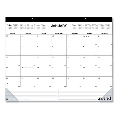 Universal Desk Pad Calendar, 22 x 17, White Sheets, Black Binding, Clear Corners, 12-Month (Jan to Dec): 2026 (71002)