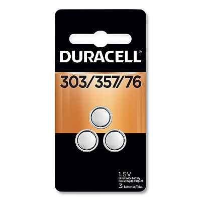 Duracell Button Cell Battery, 303/357, 1.5 V, 3/Pack (DURDU3033573PK)