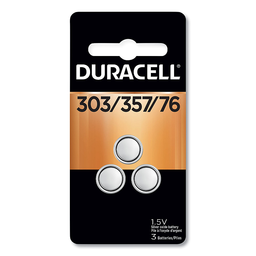 Duracell Button Cell Battery, 303/357, 1.5 V, 3/Pack (DURDU3033573PK)