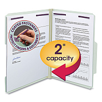 Smead Recycled Pressboard Folders, Two SafeSHIELD Coated Fasteners, 2/5-Cut: R of C, 2" Expansion, Letter Size, Gray-Green, 25/Box (SMD14982)