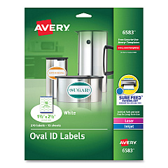 Avery Oval Print-to-the-Edge Labels, 1.5 x 2.5, White, 18/Sheet, 15 Sheets/Pack (AVE6583)