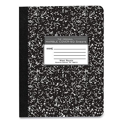 Roaring Spring Marble Cover Composition Book, Taped Binding, Wide/Legal Rule, Black Marble Cover, (50) 9.75 x 7.5 Sheets (ROA77220)