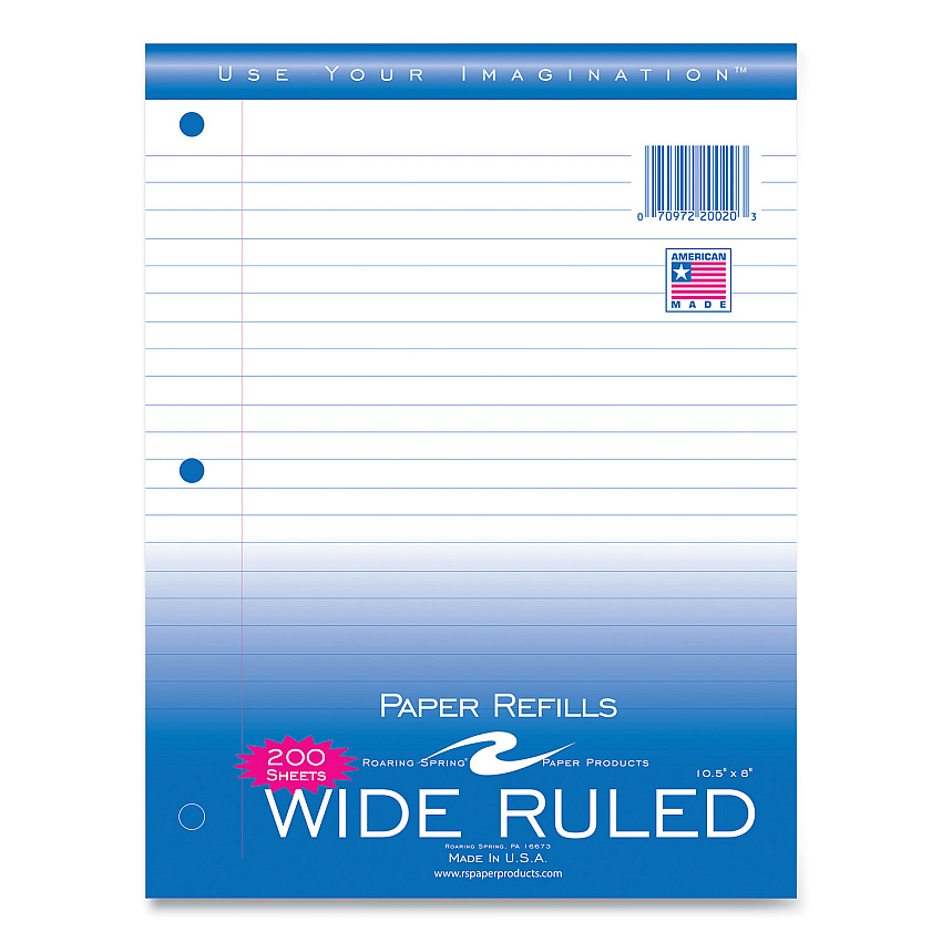 Roaring Spring Notebook Filler Paper, 3-Hole, 8 x 10.5, Wide/Legal Rule, 200/Pack (ROA20020)