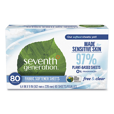 Seventh Generation Natural Fabric Softener Sheets, Unscented, 80 Sheets/Box, 4/Carton (SEV44930CT)
