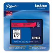 Brother TZe Laminated Removable Label Tapes, 0.47" x 26.2 ft, Black on Red (TZE431CS)