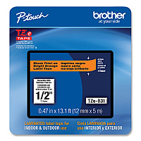 Brother TZe Laminated Removable Label Tapes, 0.47" x 26.2 ft, Black on Orange (TZEB31CS)
