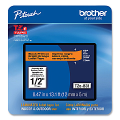 Brother TZe Laminated Removable Label Tapes, 0.47" x 26.2 ft, Black on Orange (TZEB31CS)