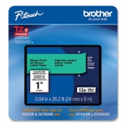 Brother TZe Laminated Removable Label Tapes, 0.94" x 26.2 ft, Black on Green (TZE751CS)