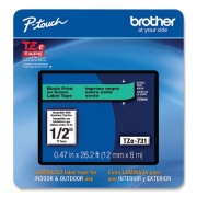 Brother TZe Laminated Removable Label Tapes, 0.47" x 26.2 ft, Black on Green (TZE731CS)