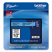 Brother TZe Laminated Removable Label Tapes, 0.47" x 26.2 ft, Black on Blue (TZE531CS)