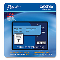 Brother TZe Laminated Removable Label Tapes, 0.94" x 26.2 ft, Black on Blue (TZE551CS)