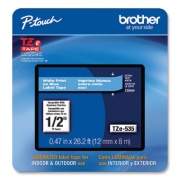 Brother TZe Laminated Removable Label Tapes, 0.47" x 26.2 ft, White on Blue (TZE535CS)