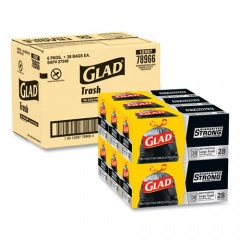Glad Drawstring Large Trash Bags, 30 gal, 1.05 mil, 30" x 33", Black, 15 Bags/Box, 6 Boxes/Carton (78966)