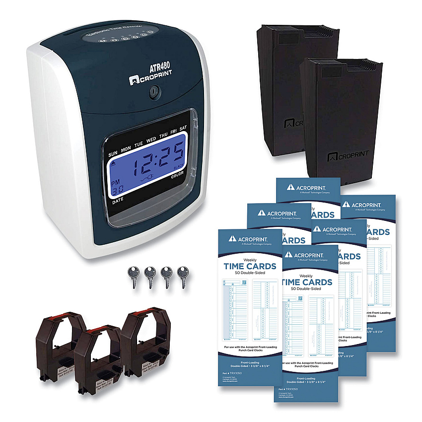 Acroprint ATR480 Time Clock and Accessories Bundle, Digital Display, White/Charcoal (ACPTTB500)