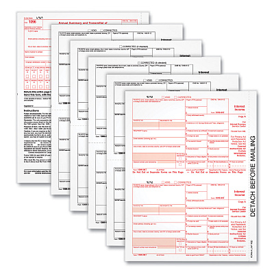 TOPS Five-Part 1099-INT Tax Forms for Inkjet/Laser Printers, Five-Part Carbonless, 8 x 5.5, 2 Forms/Sheet, 24 Forms Total (TOP22983)