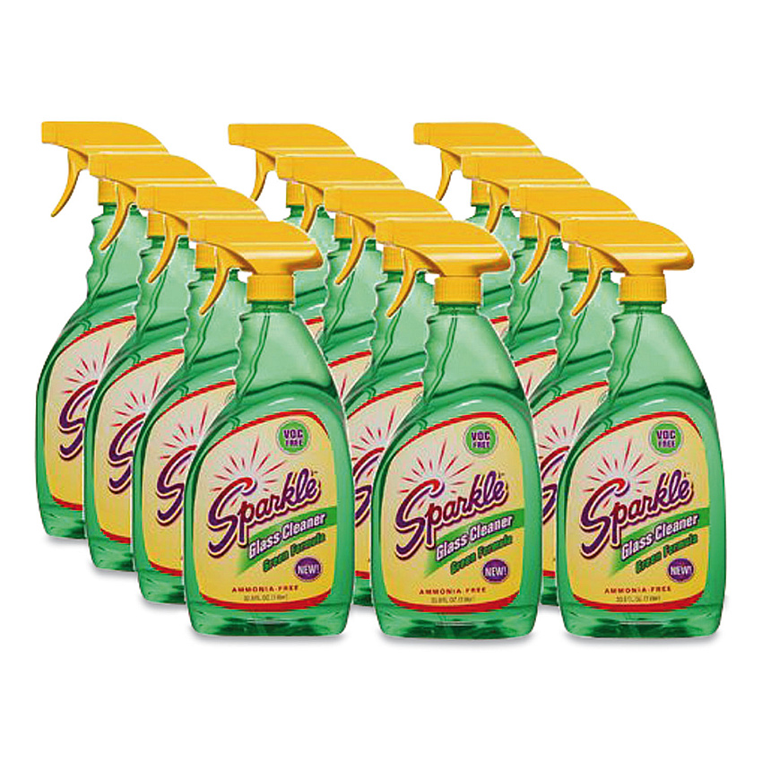 Sparkle Green Formula Glass Cleaner, 33.8 oz Bottle, 12/Carton (FUN30345CT)
