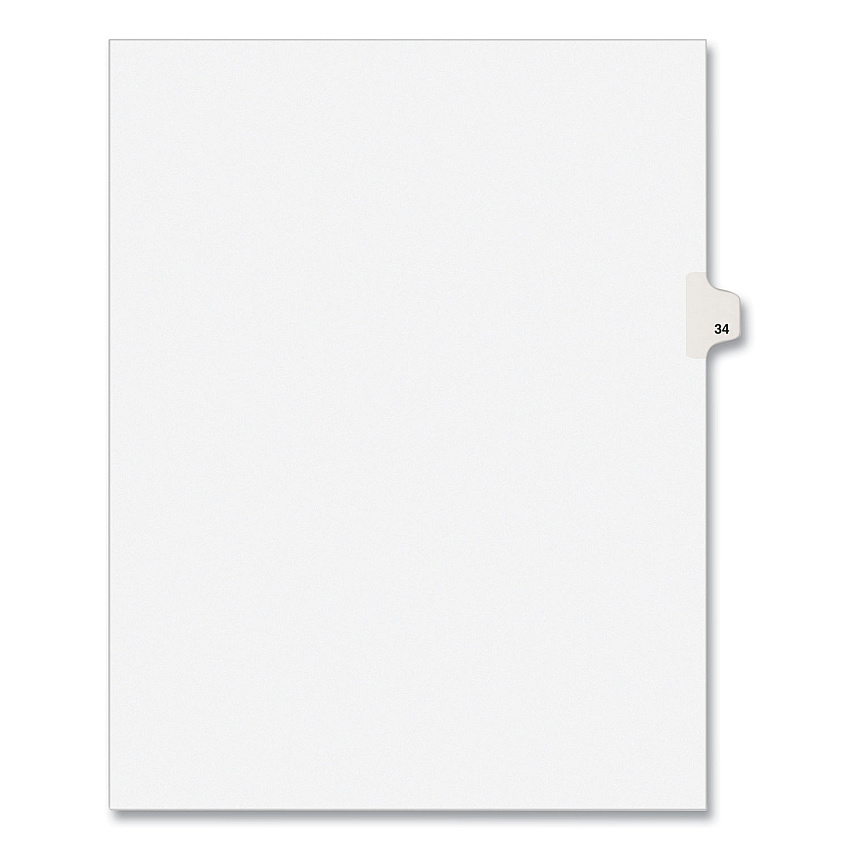 Preprinted Legal Exhibit Side Tab Index Dividers, Avery Style, 10-Tab, 34, 11 x 8.5, White, 25/Pack, (1034) (AVE01034)