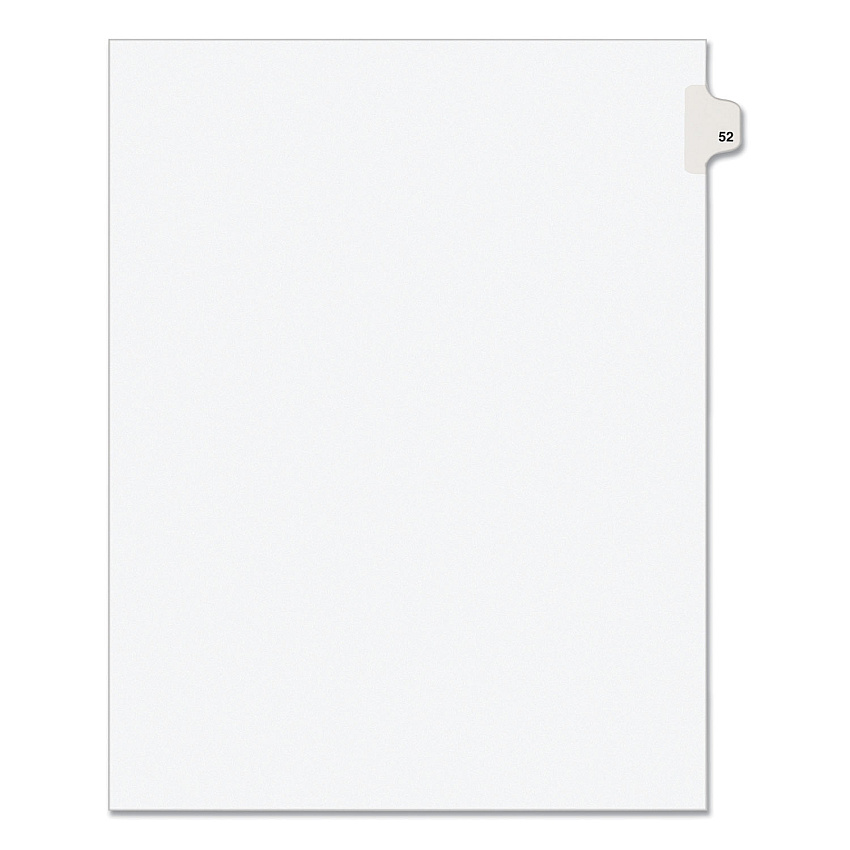 Preprinted Legal Exhibit Side Tab Index Dividers, Avery Style, 10-Tab, 52, 11 x 8.5, White, 25/Pack, (1052) (AVE01052)