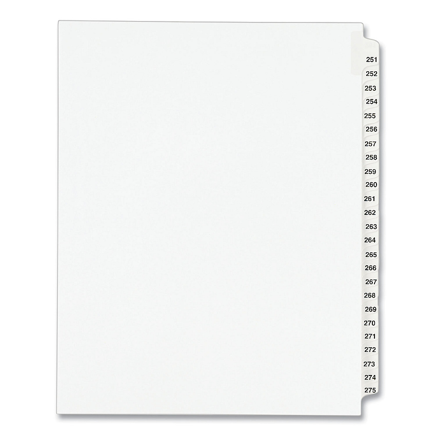 Preprinted Legal Exhibit Side Tab Index Dividers, Avery Style, 25-Tab, 251 to 275, 11 x 8.5, White, 1 Set, (1340) (AVE01340)