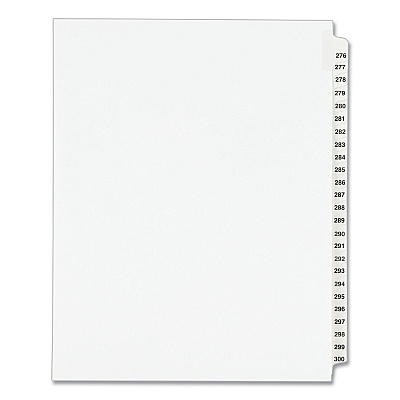 Preprinted Legal Exhibit Side Tab Index Dividers, Avery Style, 25-Tab, 276 to 300, 11 x 8.5, White, 1 Set, (1341) (AVE01341)