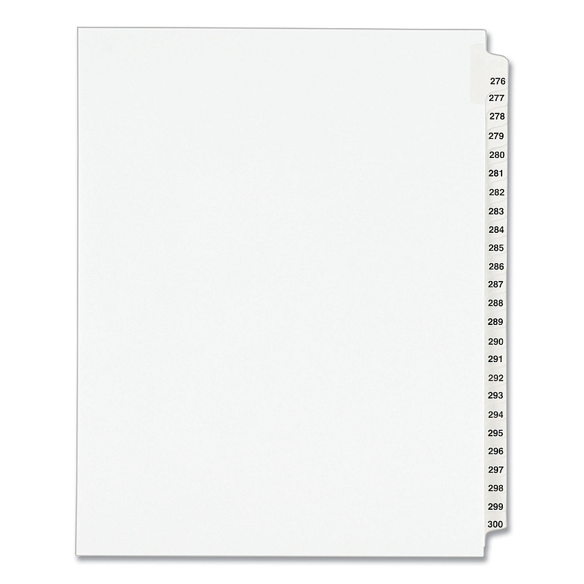 Preprinted Legal Exhibit Side Tab Index Dividers, Avery Style, 25-Tab, 276 to 300, 11 x 8.5, White, 1 Set, (1341) (AVE01341)