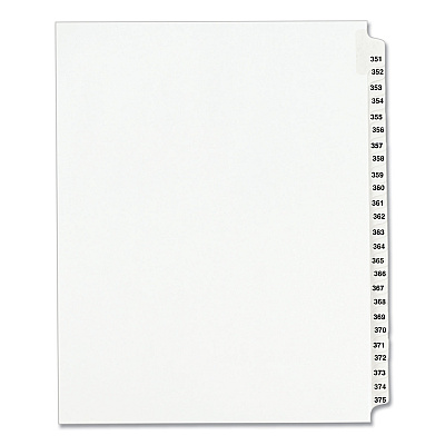 Preprinted Legal Exhibit Side Tab Index Dividers, Avery Style, 25-Tab, 351 to 375, 11 x 8.5, White, 1 Set, (1344) (AVE01344)