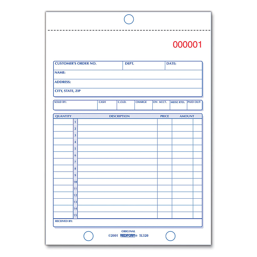 Rediform Sales Book, 15 Lines, Three-Part Carbonless, 5.5 x 7.88, 50 Forms Total (RED5L350)