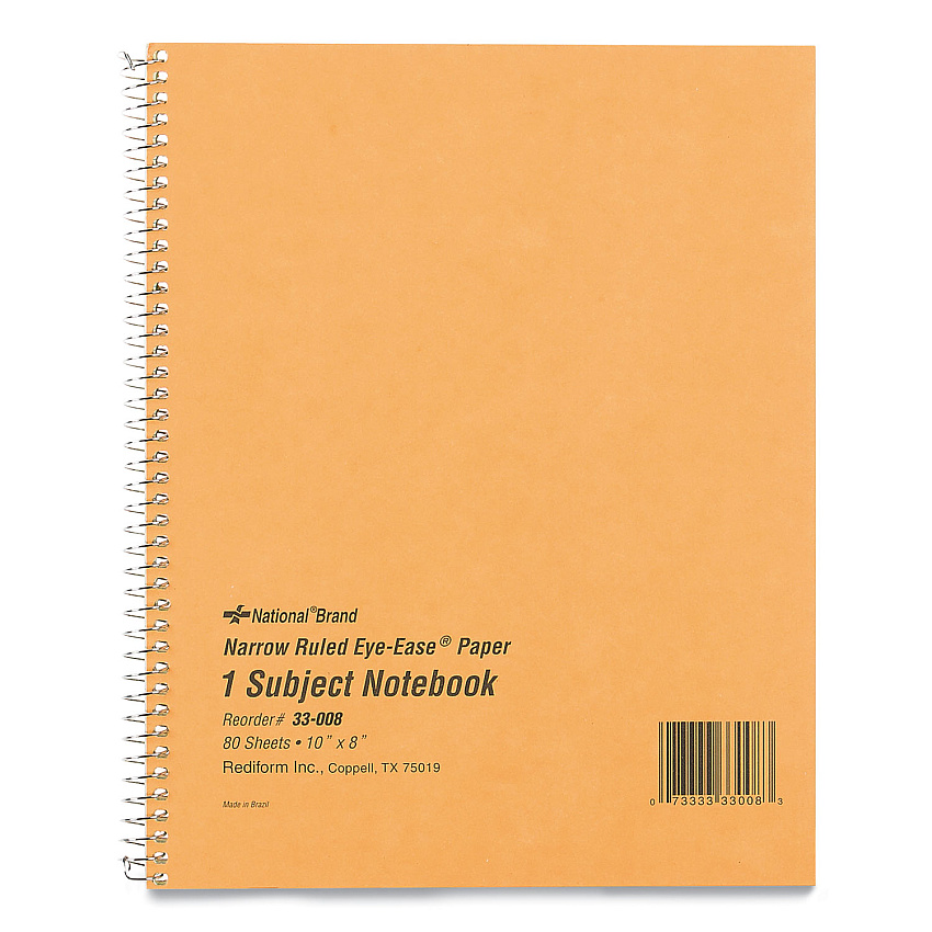 National Single-Subject Wirebound Notebooks, Narrow Rule, Brown Paperboard Cover, (80) 10 x 8 Sheets (RED33008)