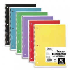 Mead Spiral Notebook, 1-Subject, Medium/College Rule, Assorted Cover Colors, (70) 10.5 x 8 Sheets, 6/Pack (73065)