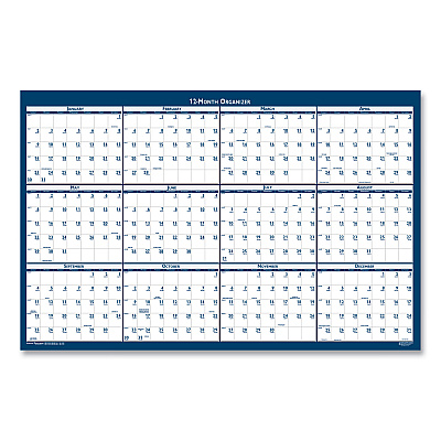 AbilityOne 7510016956116, SKILCRAFT Two-Sided Dry Erase Wall Calendar, 24 x 37, White/Blue Sheets, 12-Month (Jan to Dec): 2026