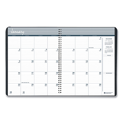 AbilityOne 7510016828095, SKILCRAFT Monthly Appointment Planner, 8.75 x 6.88, Black Cover, 14-Month: Dec 2024 to Jan 2026