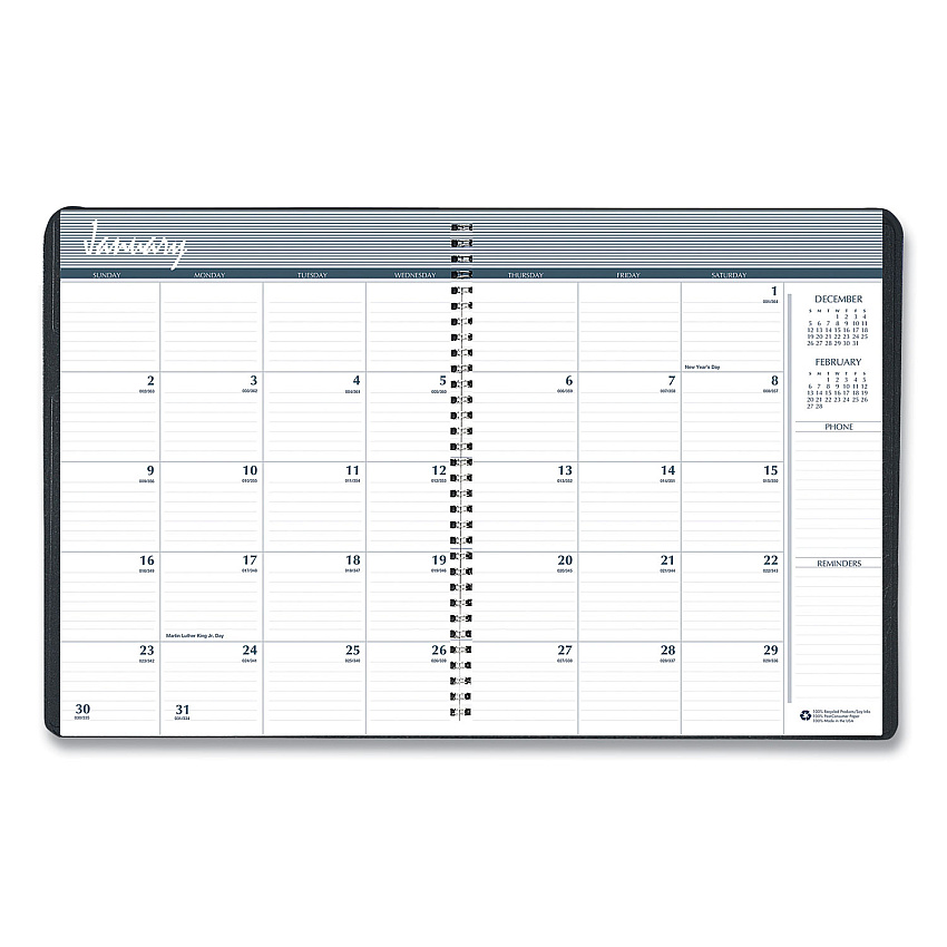AbilityOne 7510016828095, SKILCRAFT Monthly Appointment Planner, 8.75 x 6.88, Black Cover, 14-Month: Dec 2024 to Jan 2026