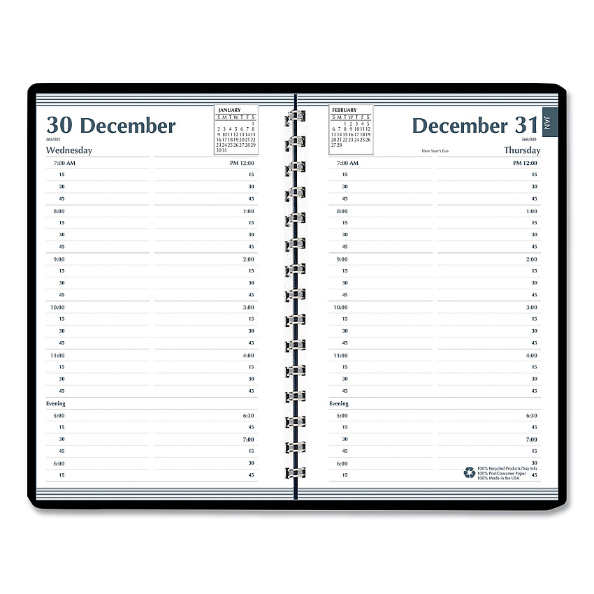AbilityOne 7530016935598, SKILCRAFT Daily Appointment Planner, 8 x 5, Black Cover, 12-Month (Jan to Dec): 2025