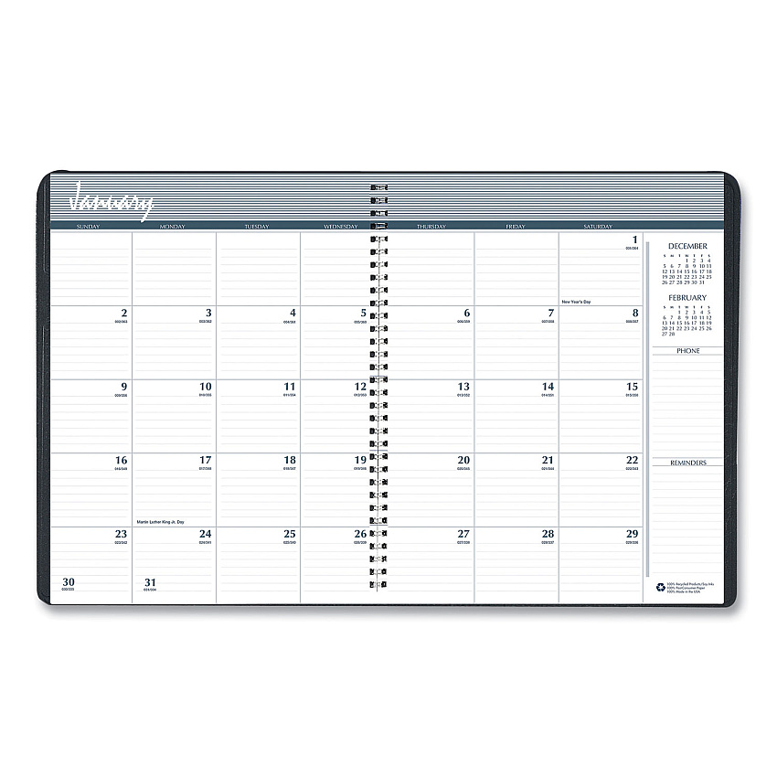 AbilityOne 7530016935573, SKILCRAFT Monthly Appointment Planner, 11 x 8.5, Black Cover, 14-Month: Dec 2024 to Jan 2026