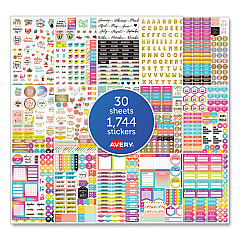 Avery Planner Sticker Variety Pack, Budget, Fitness, Motivational, Seasonal, Work, Assorted Colors, 1,744/Pack (AVE6785)