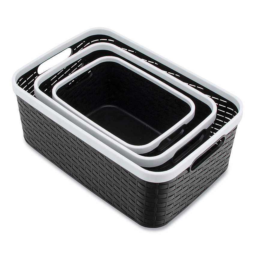 Advantus Open Lid Storage Bin, Assorted Sizes, Black/White, 3/Pack (AVT39220)