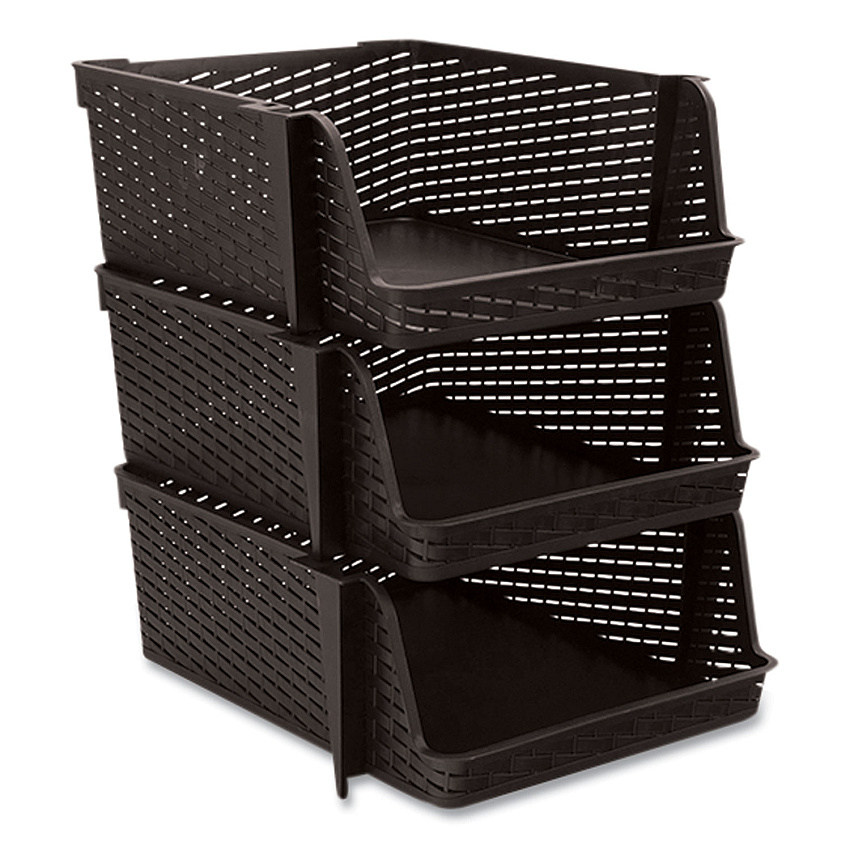 Advantus Nest and Stack Open Lid Storage Bin, 13.5" x 15" x 8.5", Black, 3/Pack (AVT39221)