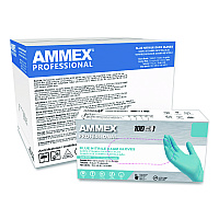 AMMEX Professional Nitrile Exam Gloves, Powder-Free, Medium, 3 mil Thick, 9.5" Long, Light Blue, 100/Box (APFN44100)