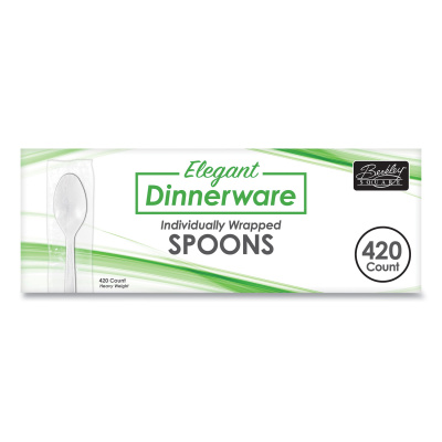 Berkley Square Elegant Dinnerware Heavyweight Cutlery, Individually Wrapped, Teaspoon, White, 420/Box (90187)