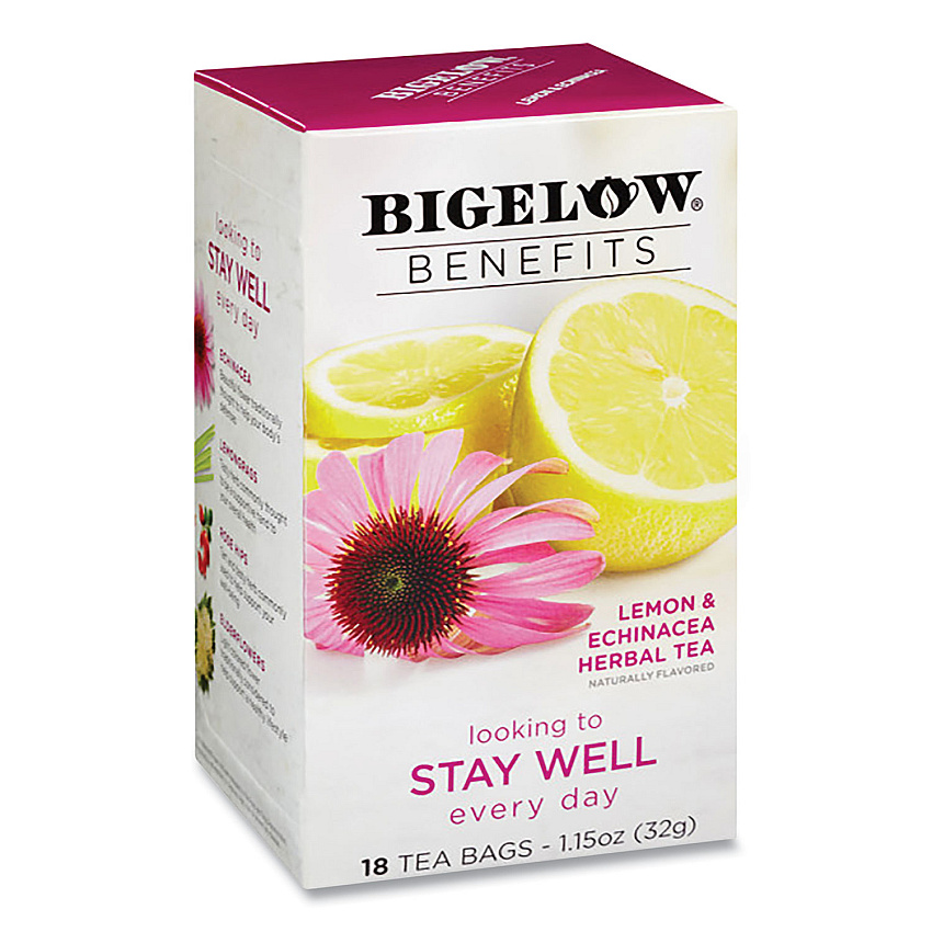 Bigelow Benefits Lemon and Echinacea Herbal Tea Bags, 0.6 oz Tea Bag, 18/Box (BTC1025)