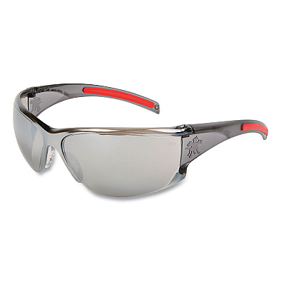 MCR Safety HK1 Series Safety Glasses, Wraparound, Scratch-Resistant, Silver Mirror Lens, Smoke/Red Frame (CRWHK117)
